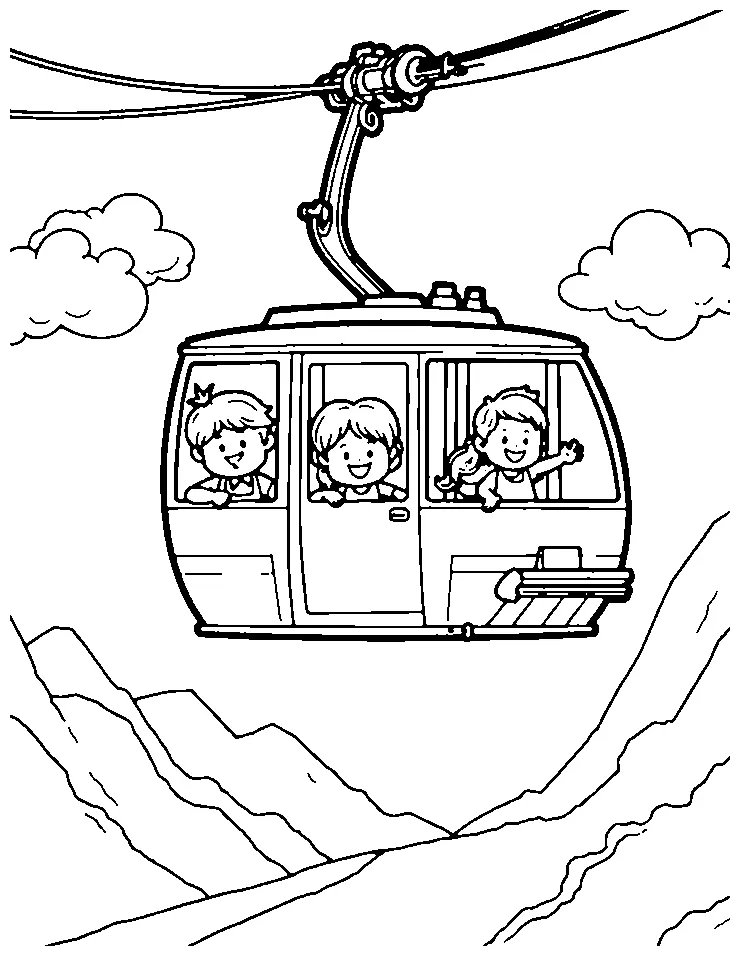 Cable car with passengers coloring page