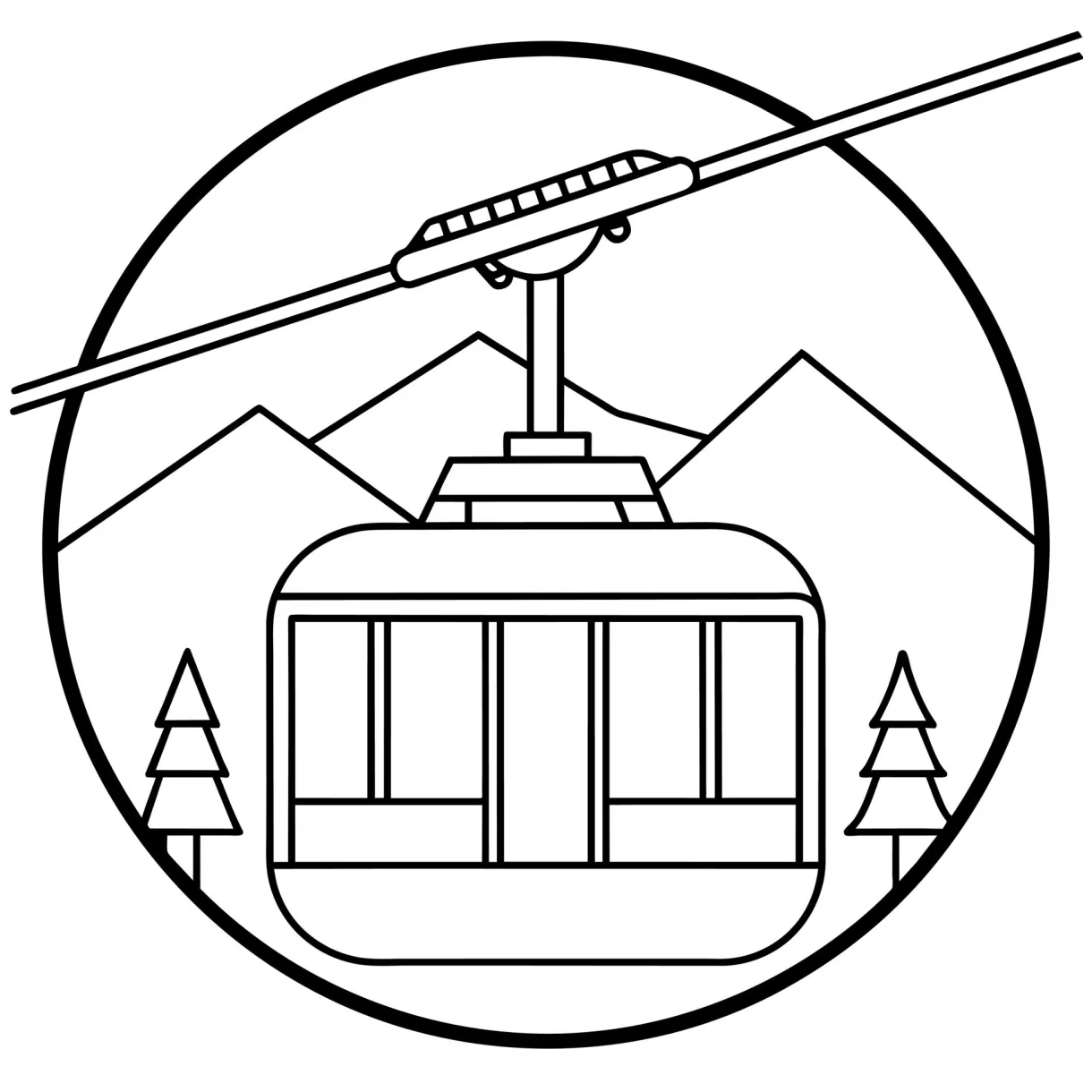 Cable car outline illustration digital coloring book page line art