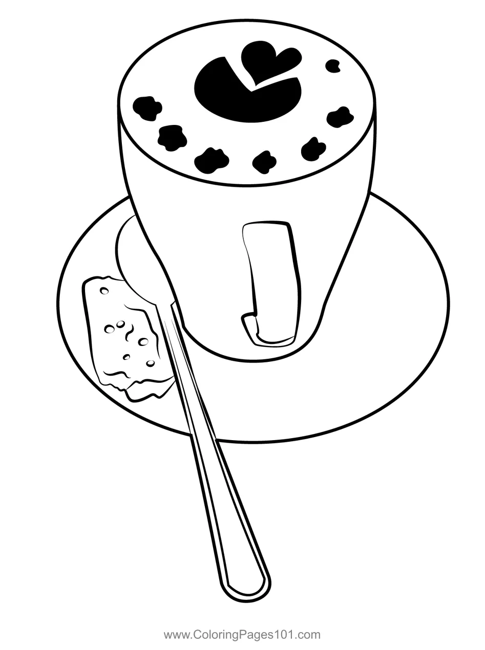 Coffee With White Cup Coloring Page for Kids - Free Drinks Printable
