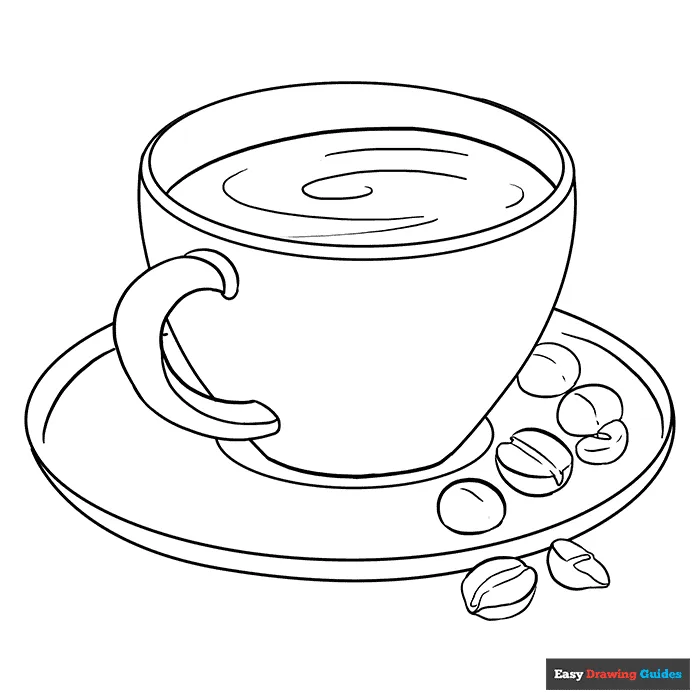 Coffee cup coloring page easy drawing guides