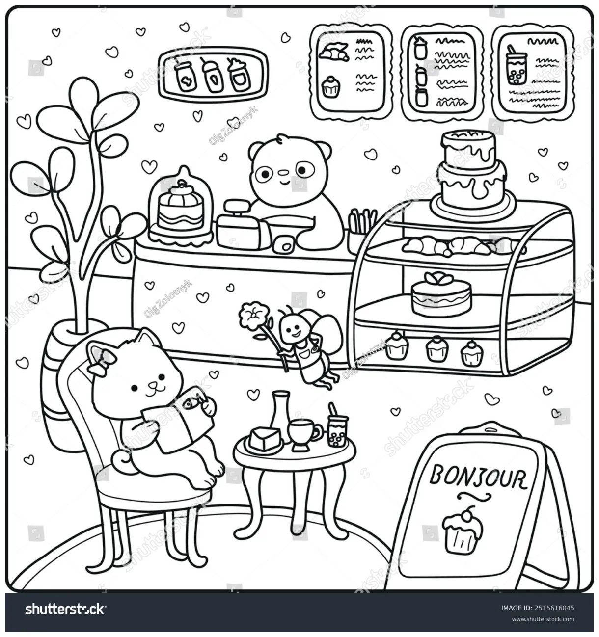 Cat cafe printable stock vector