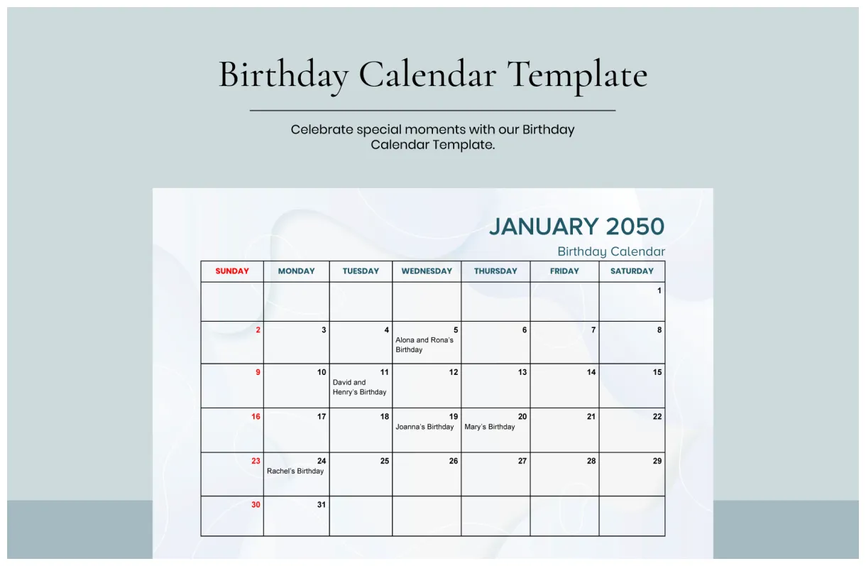 Birt ay calendar excel template in excel, google sheets download