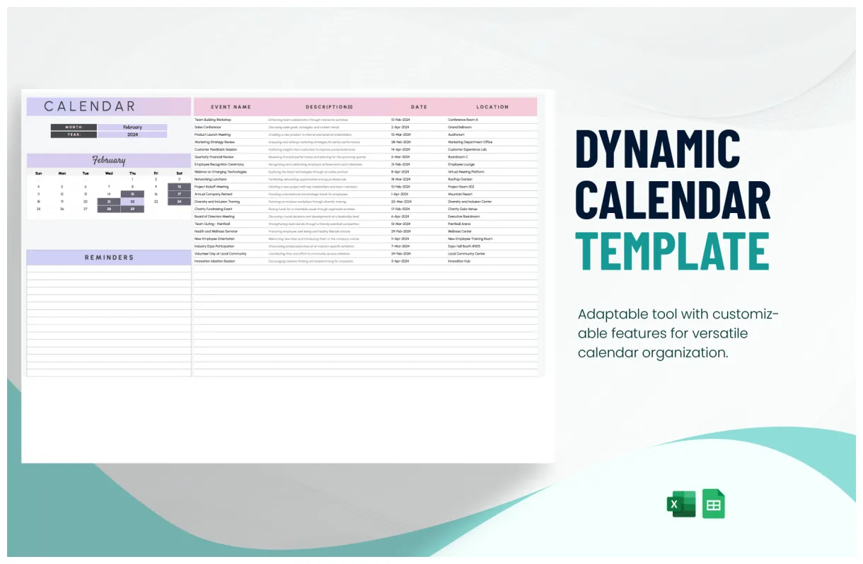 Dynamic calendar excel template in excel download template