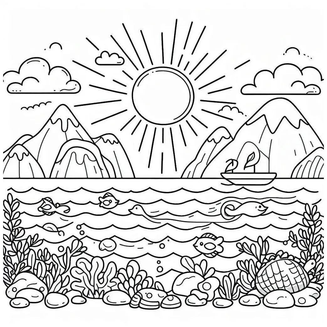 Nice ocean scene coloring page download, print or color online for free
