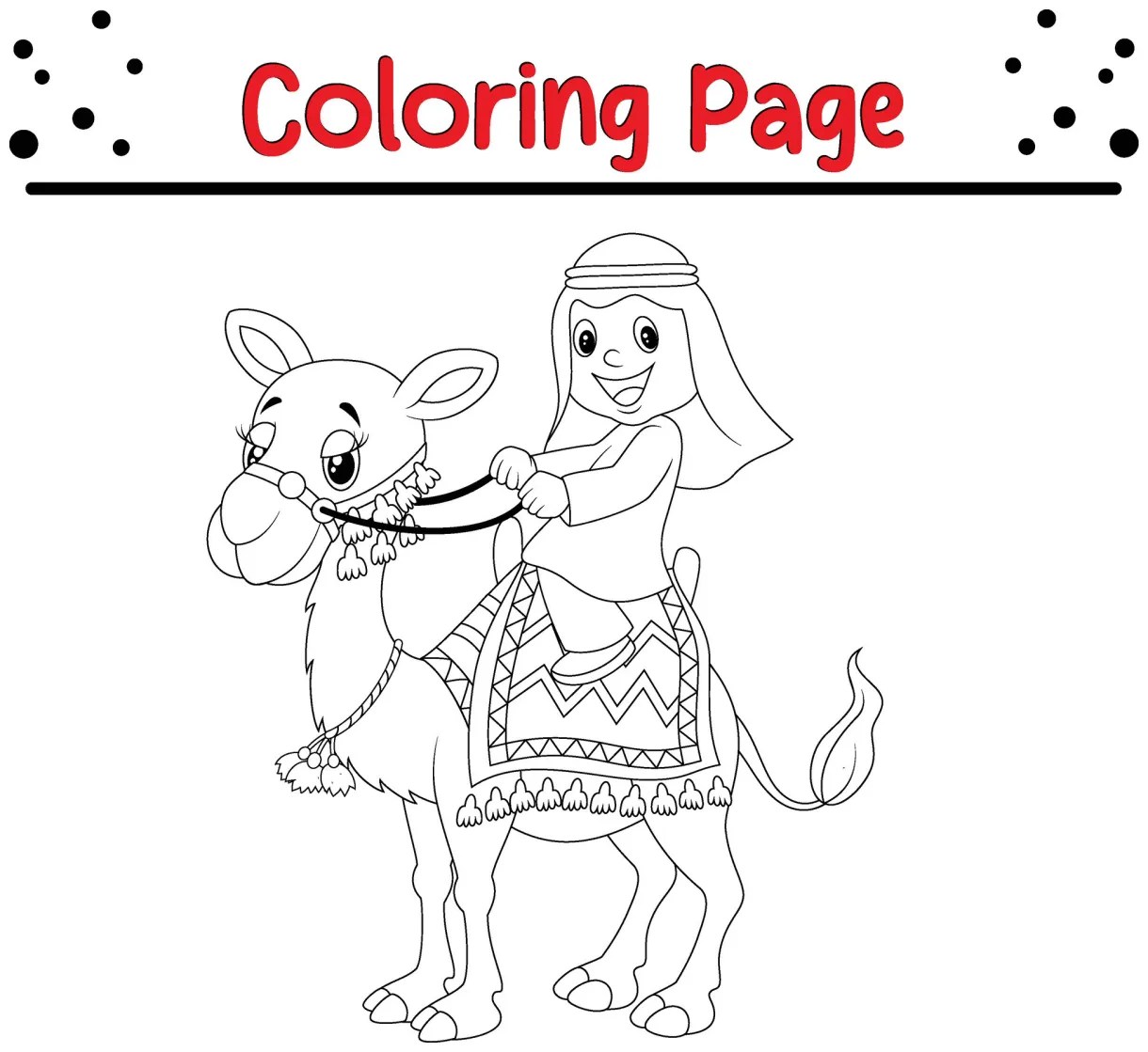 Coloring page boy riding camel 36482466 vector art at vecteezy