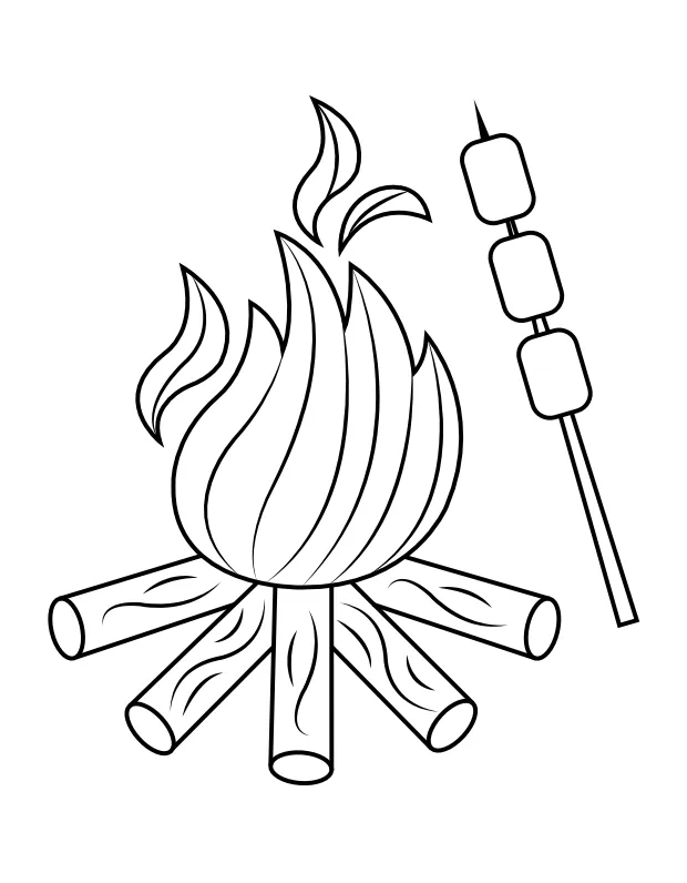 Printable campfire with marshmallows coloring page printable coloring page