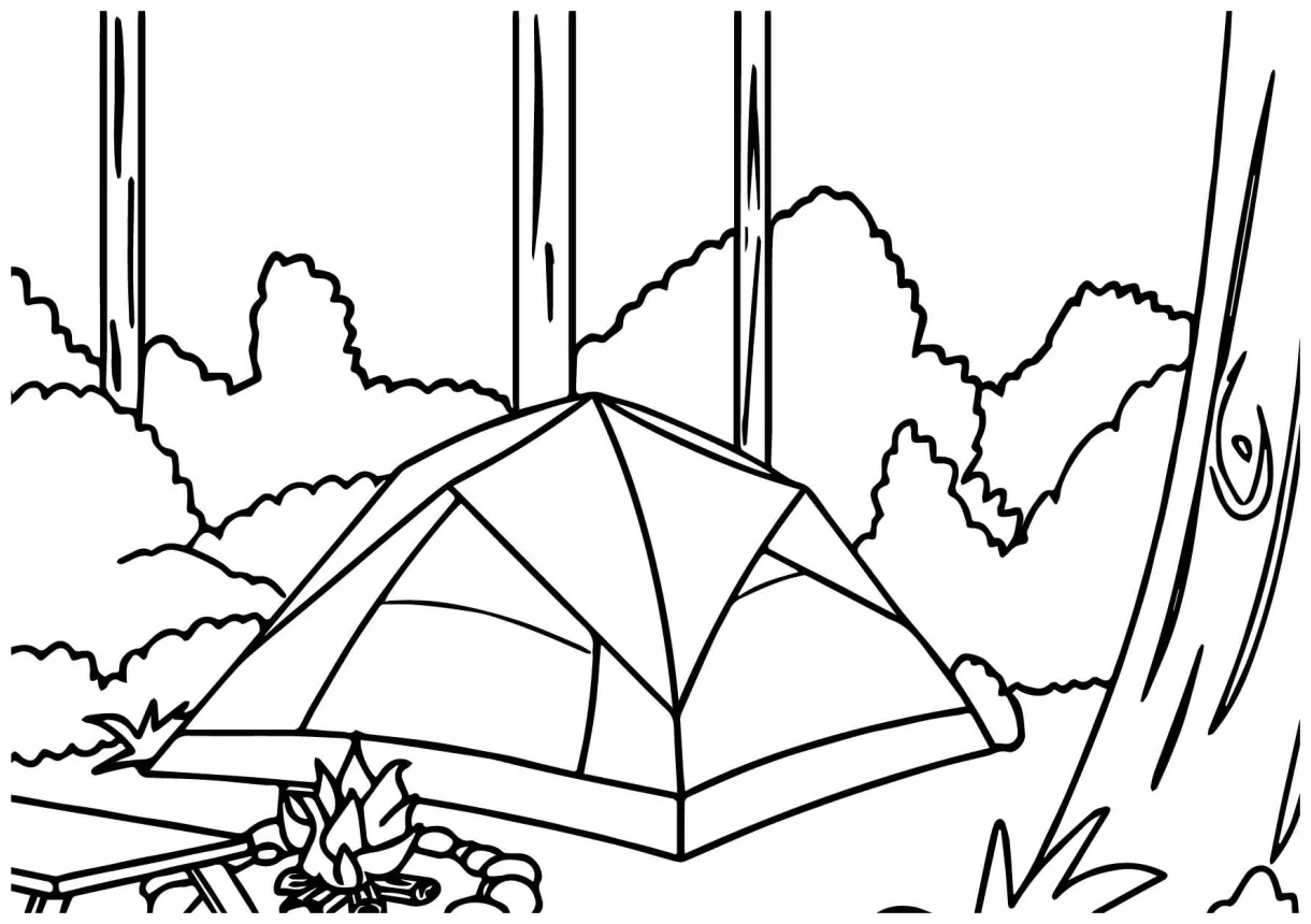 Camping Tent In Forest Coloring Page - Wecoloringpage.com