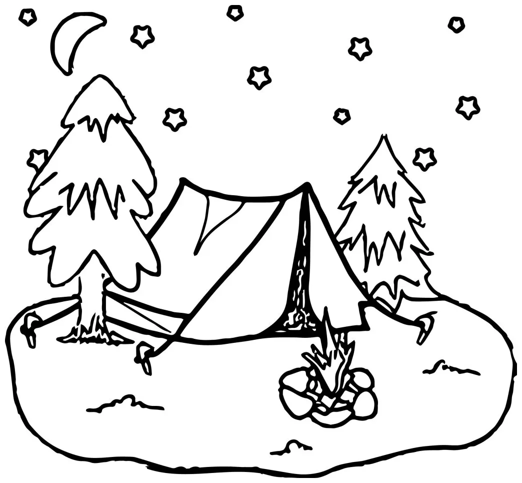 tent camping night coloring page - Wecoloringpage.com