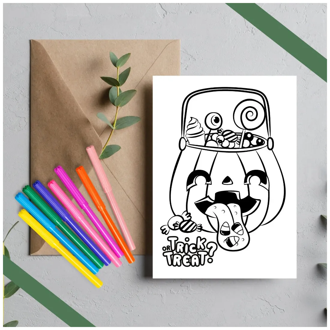 Pumpkin bucket kids candy coloring page etsy