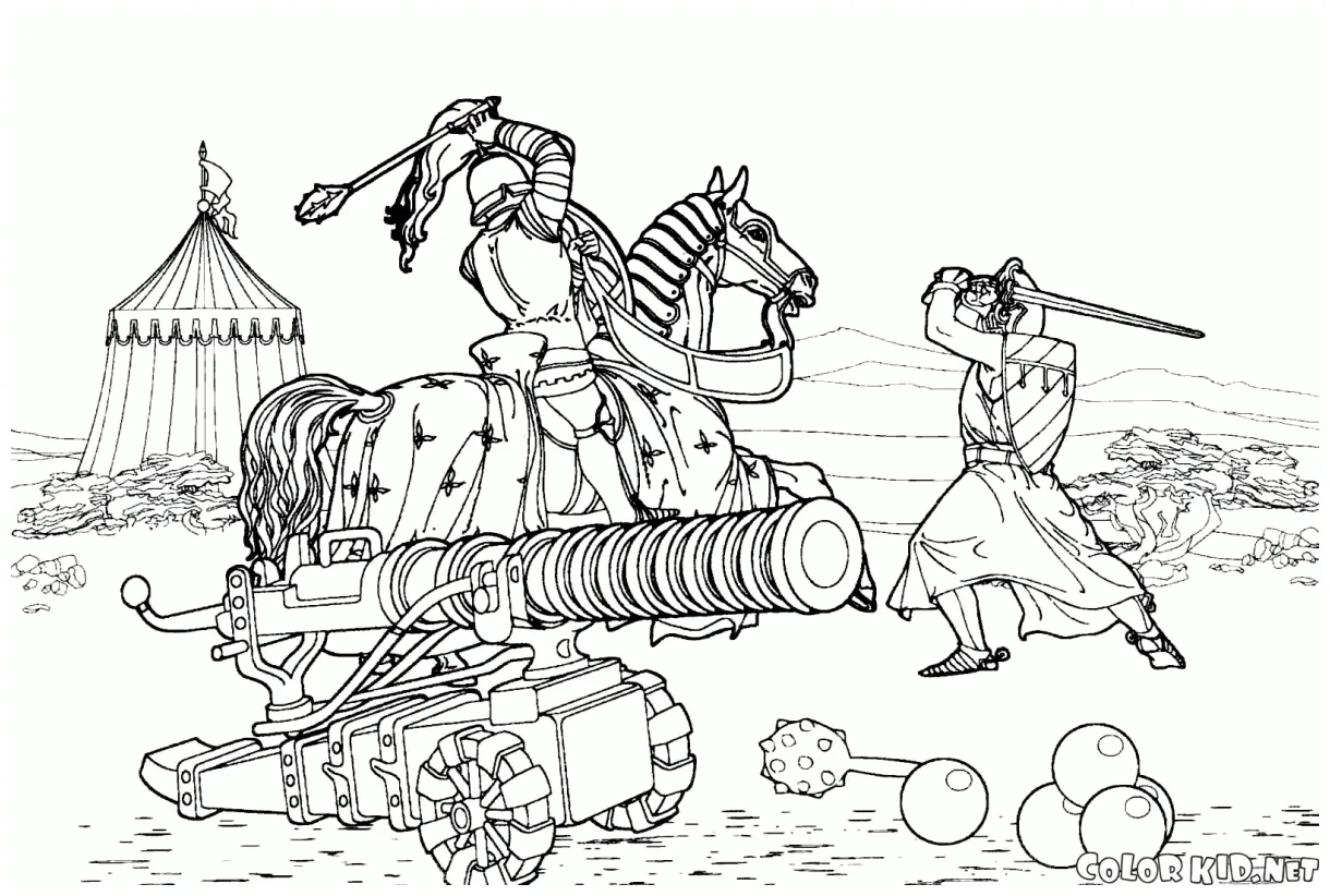 Coloring page protecting the cannon
