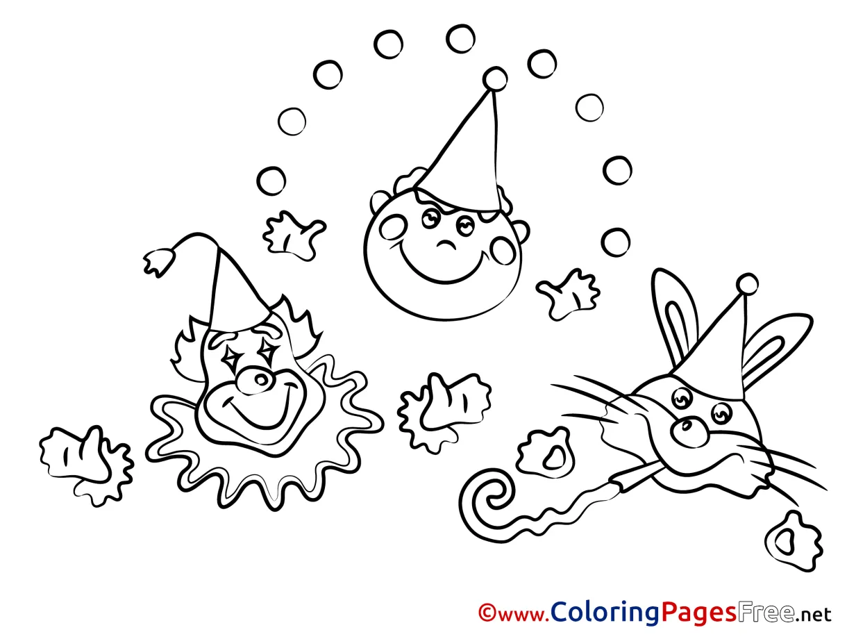 Carnival clown party colouring page printable free printable coloring page