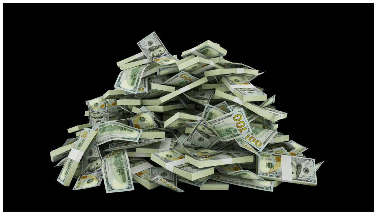 Big pile of us dollar notes. a lot of money isolated on transparent