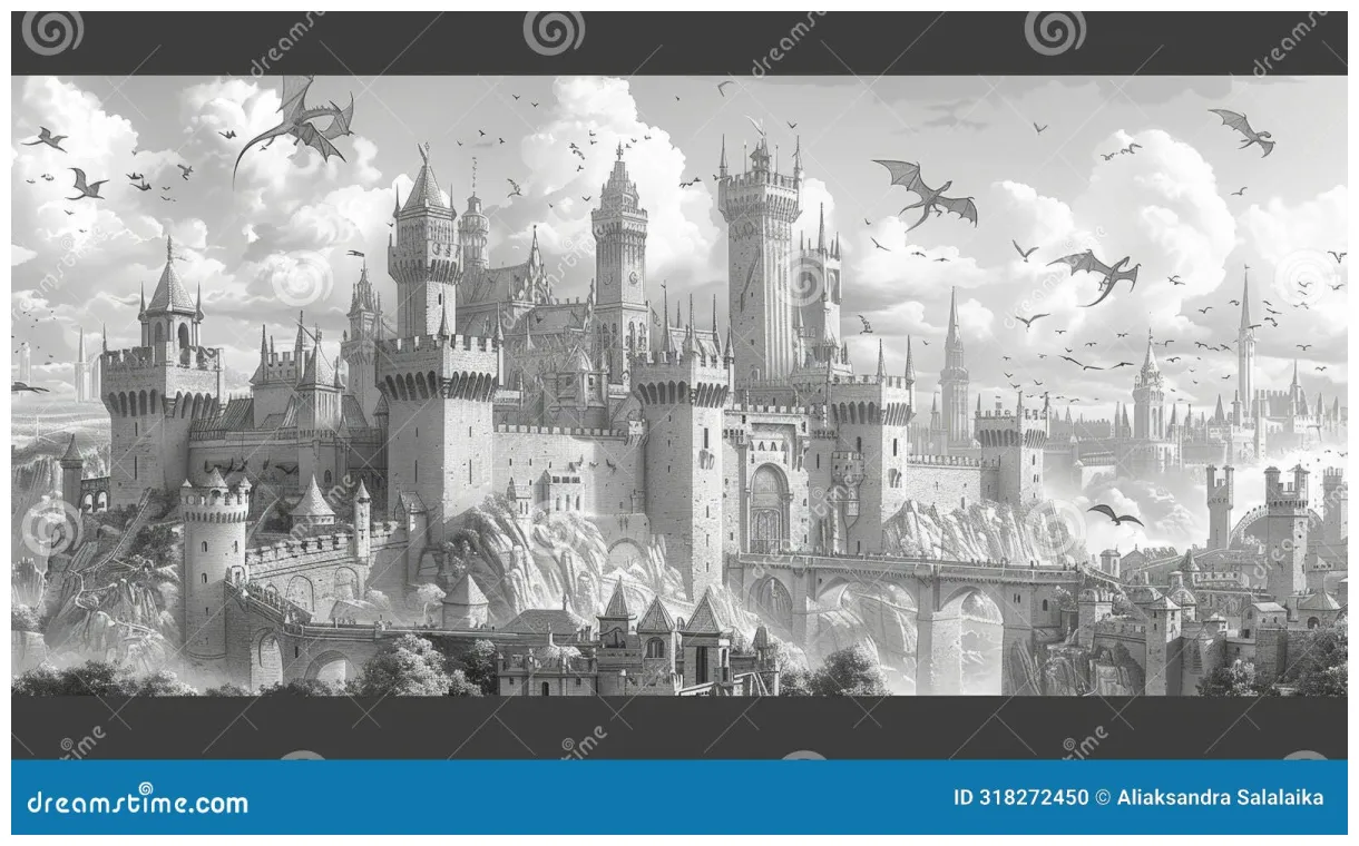 Fantasy castle coloring page, a castle coloring page with towers