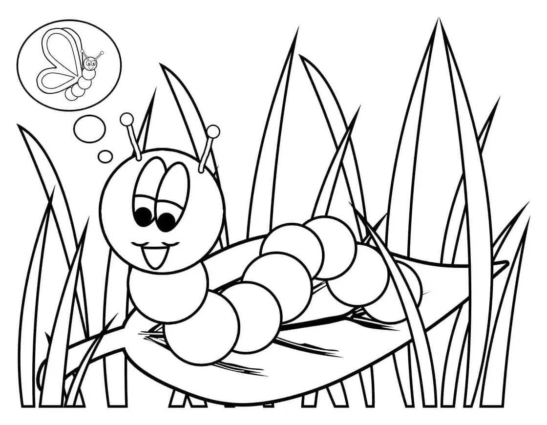Caterpillar on a leaf coloring page download, print or color online