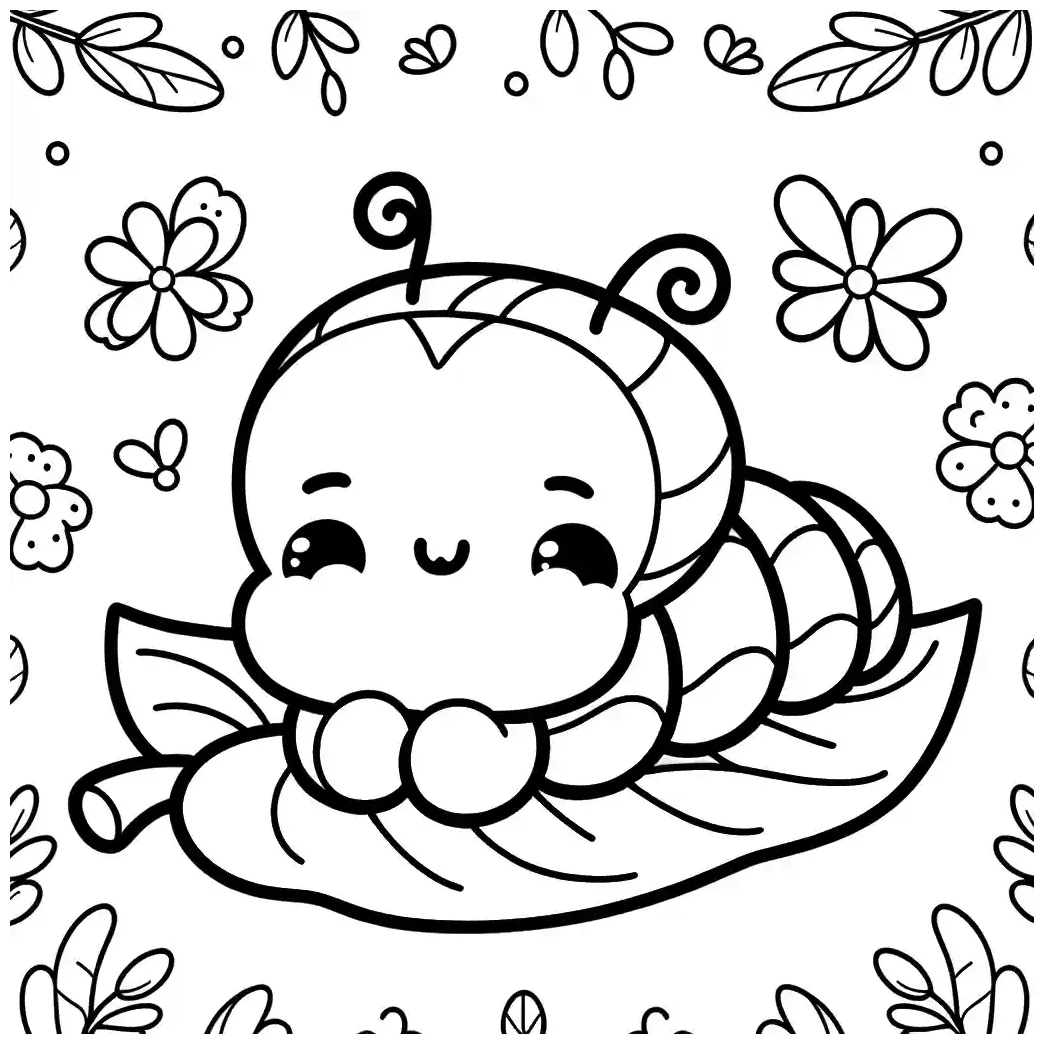 Cartoon caterpillar on leaf coloring page lulu pages