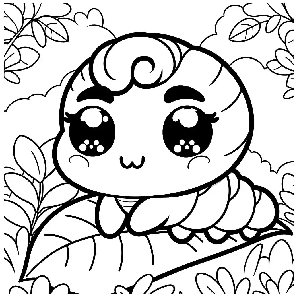 Cute caterpillar on a leaf coloring page lulu pages