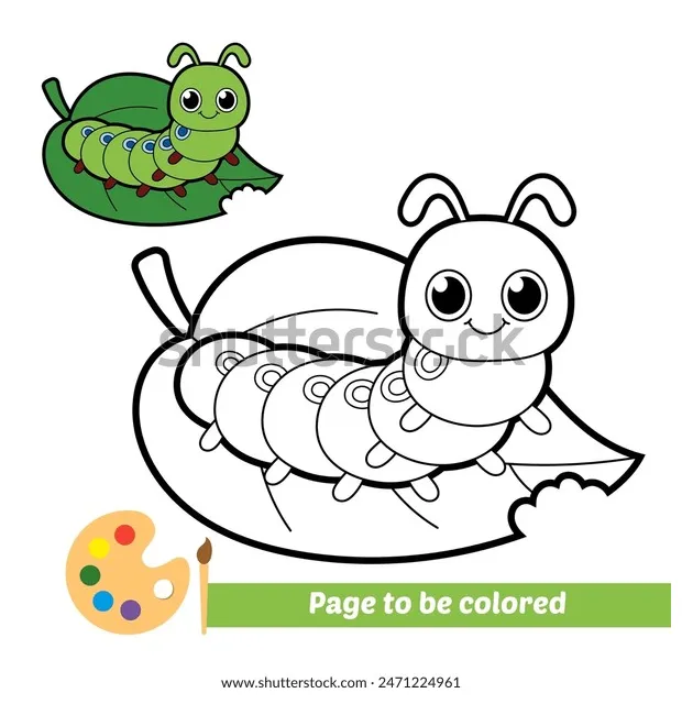 Coloring book kids caterpillar eating leaf stock vector