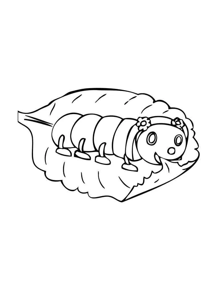 Caterpillar eats leaf coloring page