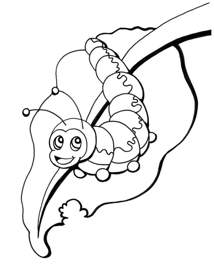 Caterpillar and leaf coloring page download, print or color online