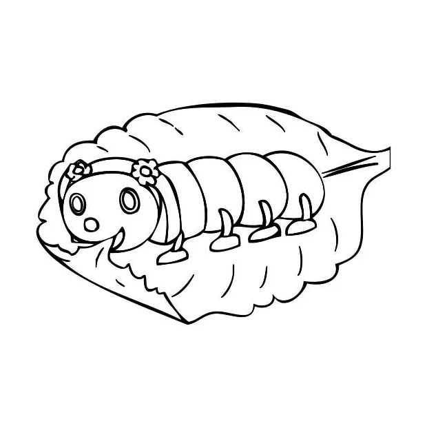 A baby caterpillar eating leaf slowly coloring page kids play color