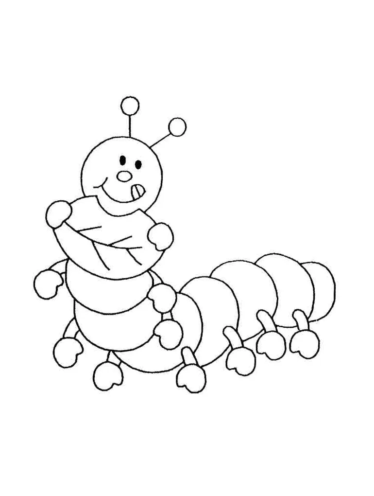 Caterpillar and a leaf coloring page download, print or color online
