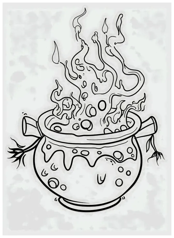 Witchs cauldron with bubbling potion coloring page stock illustration