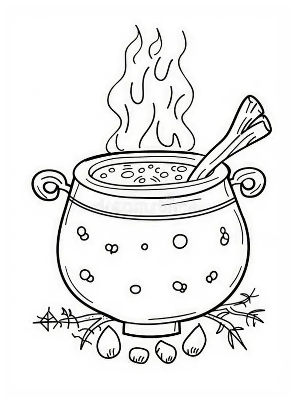 Witchs Cauldron with Bubbling Potion Coloring Page Stock Illustration