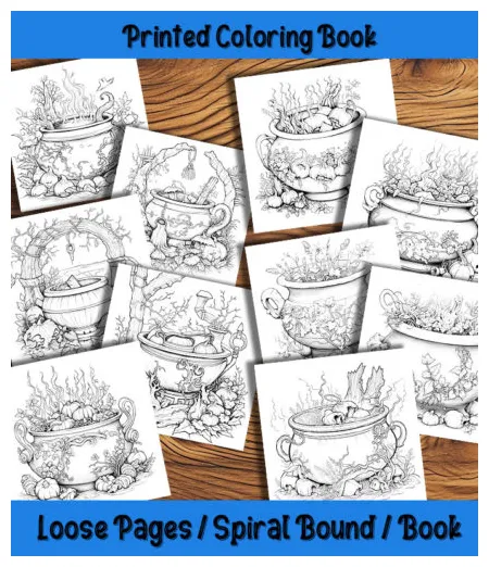Cauldron coloring pages digital 50 pack happy colorist