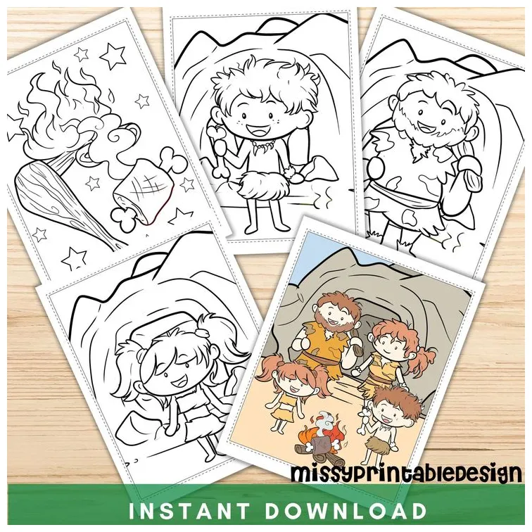 S, printable caveman coloring book, caveman