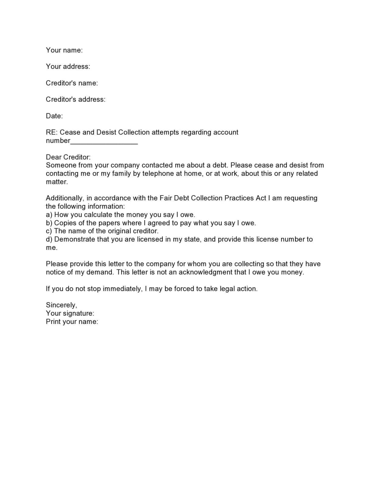 Cease and desist template letter