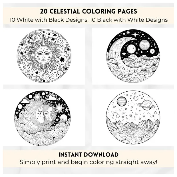 Celestial coloring page etsy