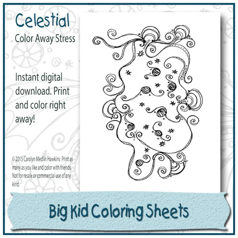 Celestial adult coloring book page instant download hand-drawn