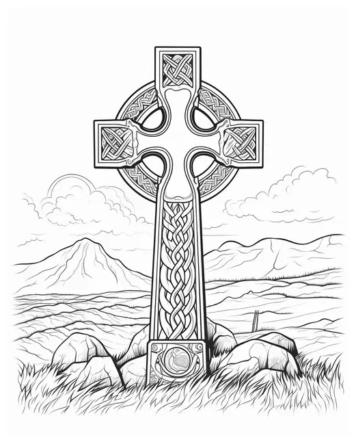 Premium celtic cross coloring page with vines