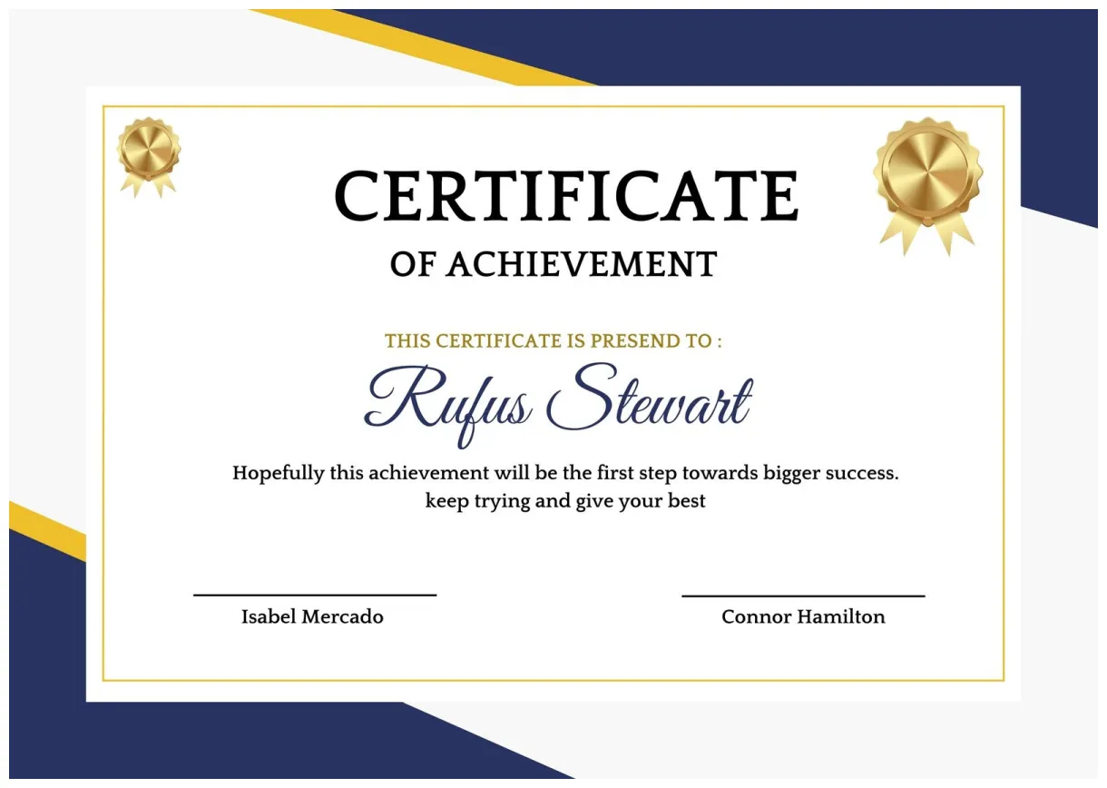 Outstanding achievement certificate