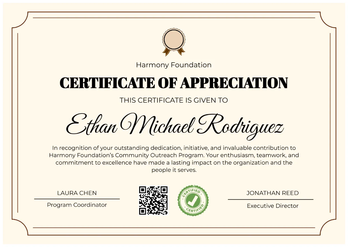 Free appreciation certificate template to edit online