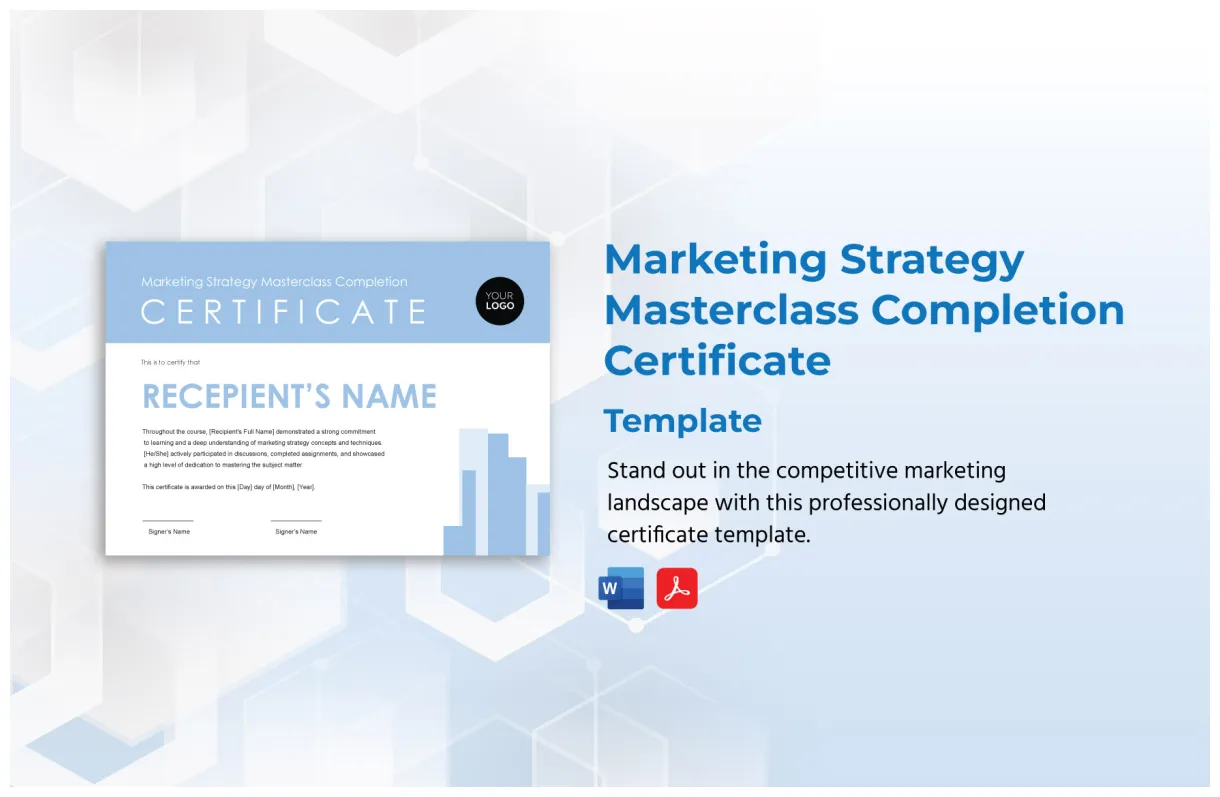 Completion certificate template in word, publisher, pages download