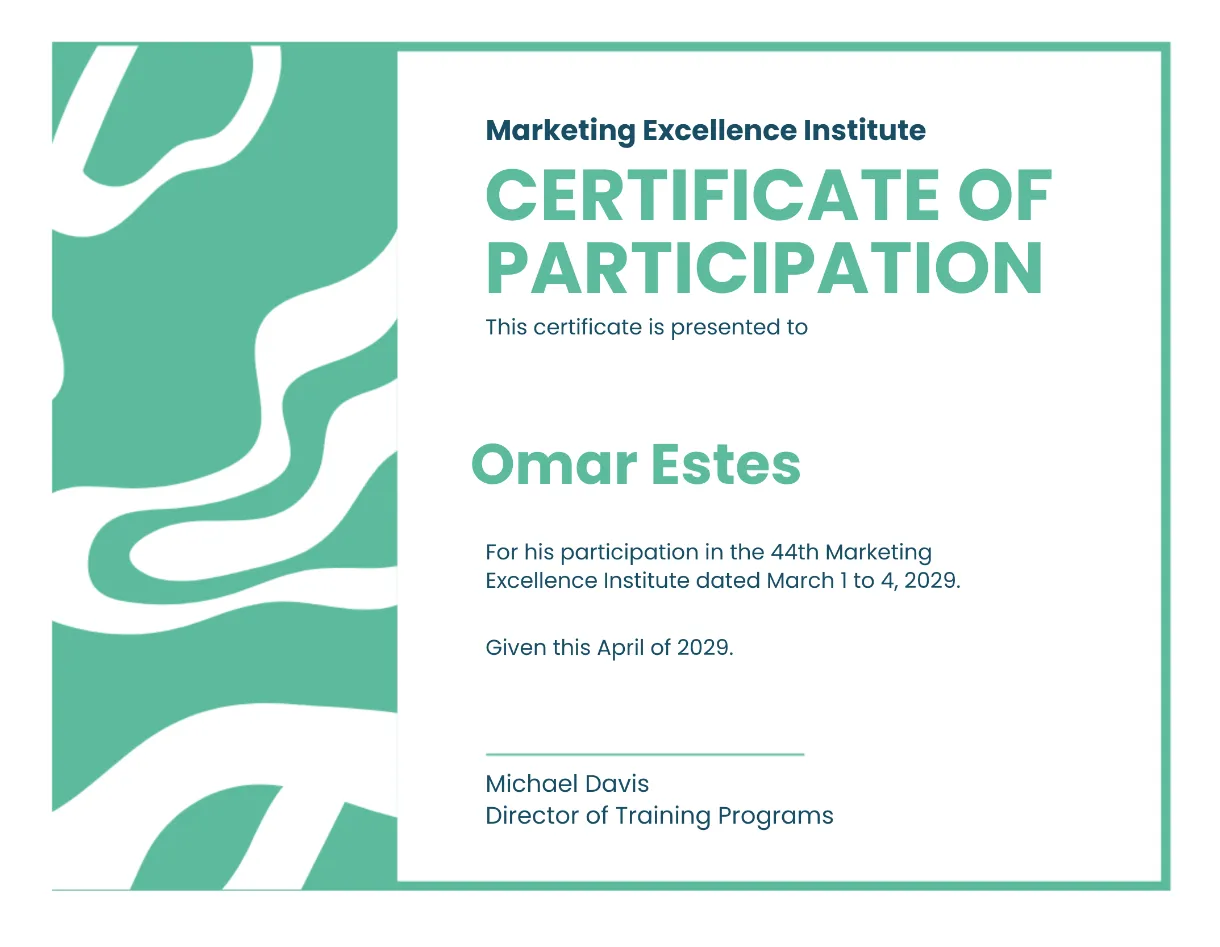 Free participation certificate template to edit online