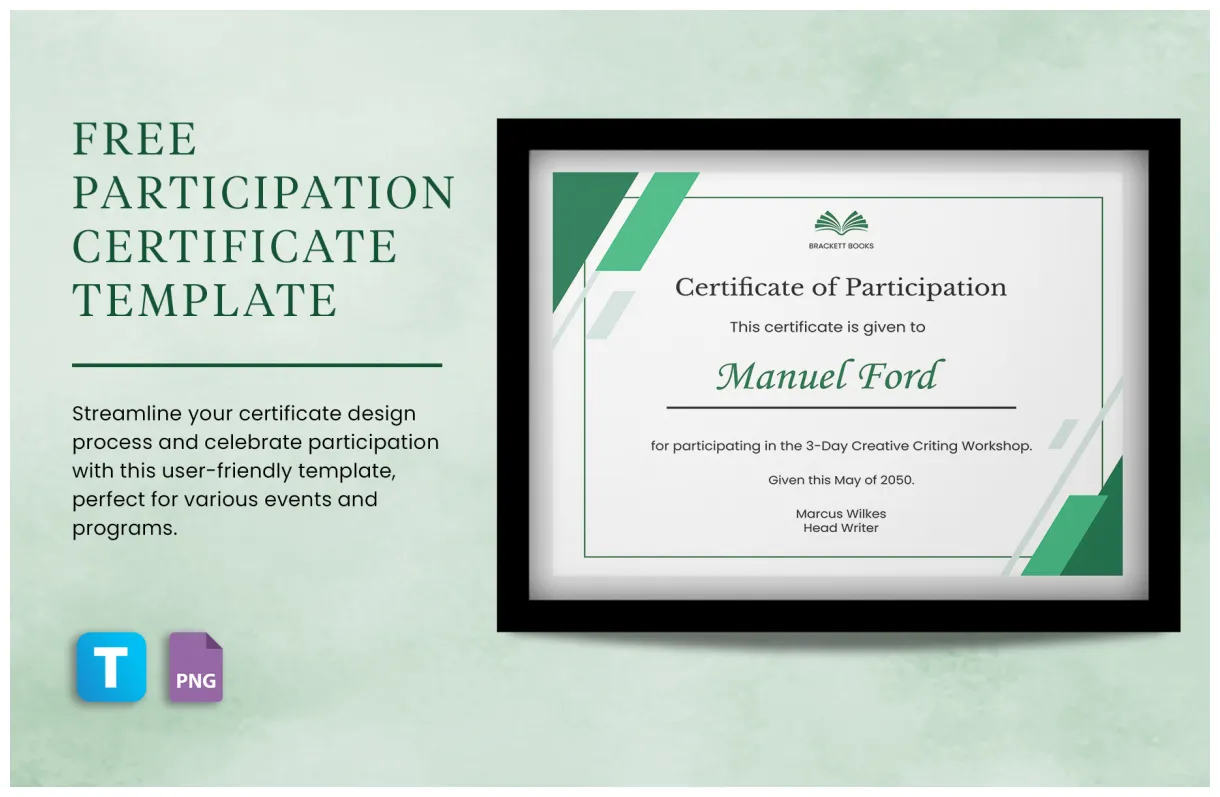 Participation certificate template in word, publisher download