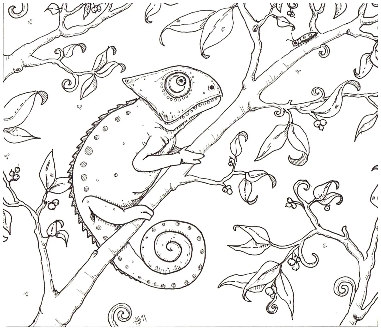 Hedgie's desk chameleon coloring page