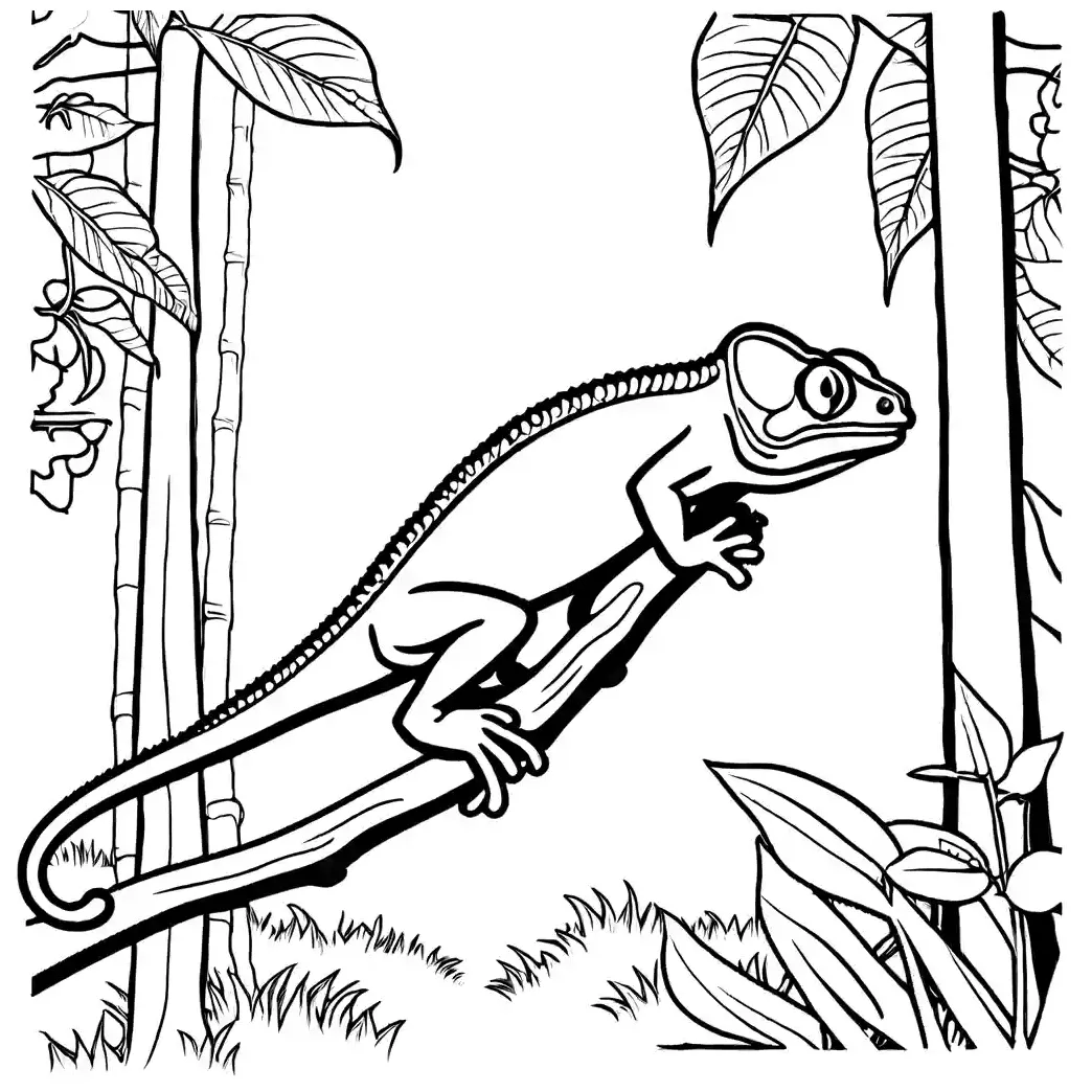 Chameleon in a forest coloring page lulu pages printable coloring page