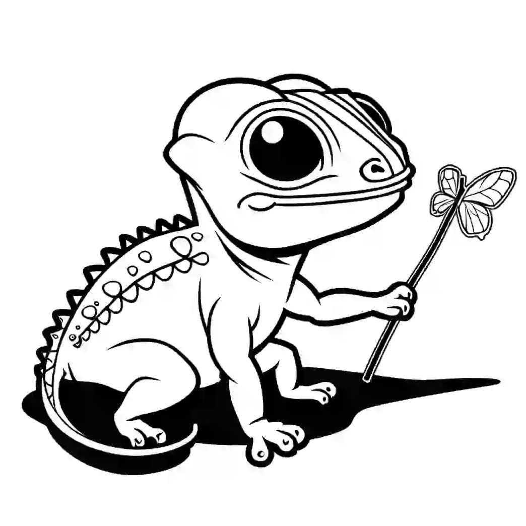 Funny chameleon catching a butterfly coloring page lulu pages