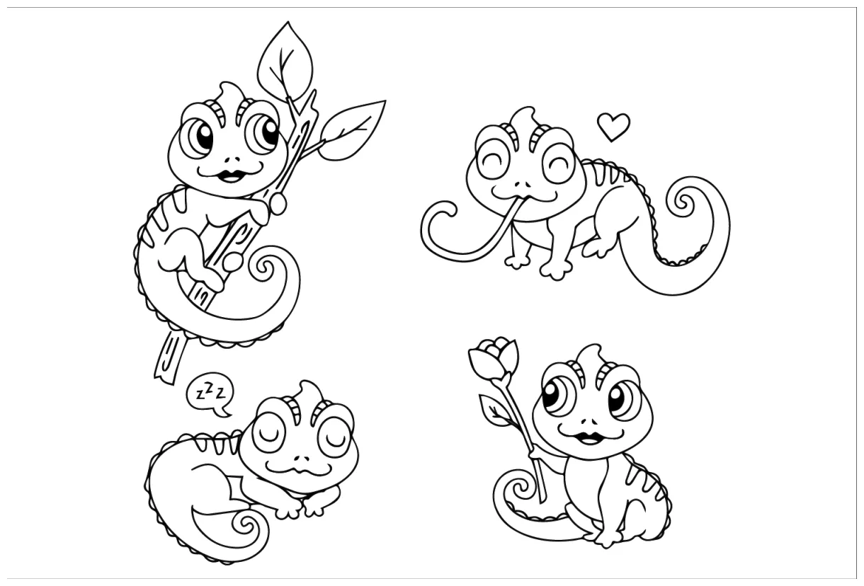 Adorable chameleon coloring page free printable coloring pages