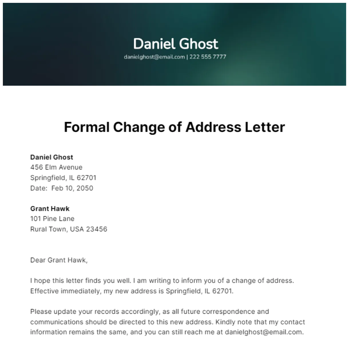 Change address letter template infoupdate