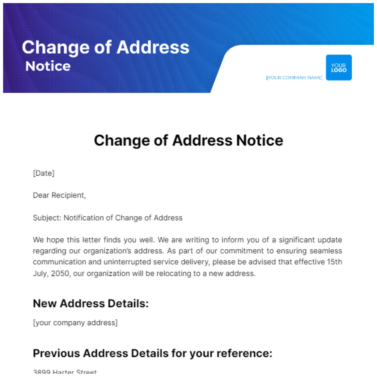 Free change of address notice template to edit online