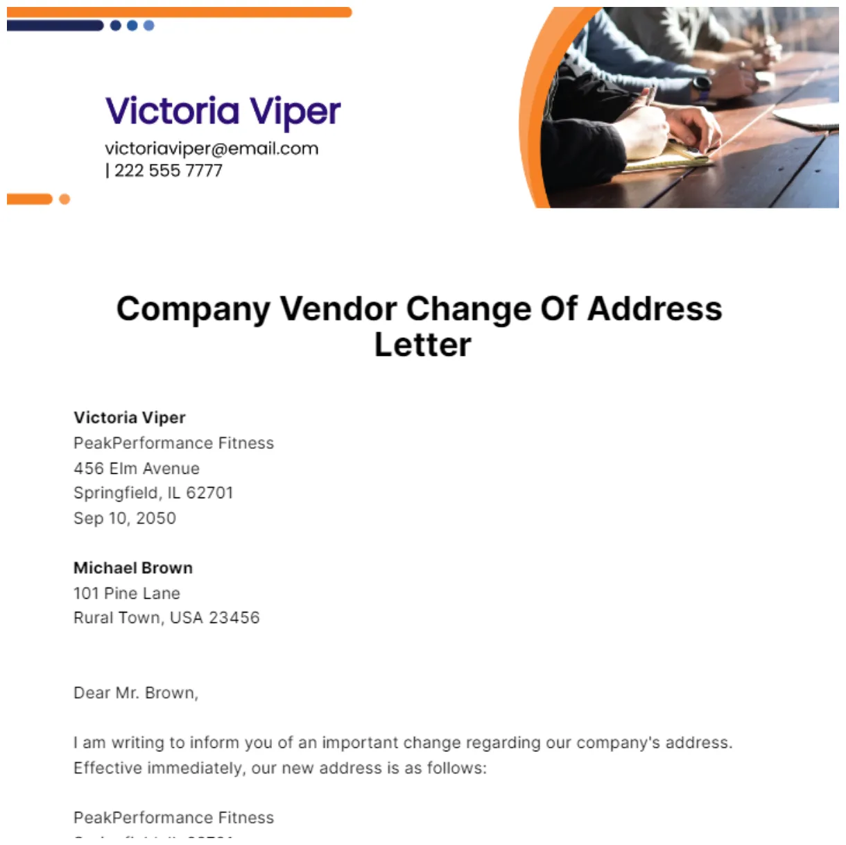 Change address letter template infoupdate
