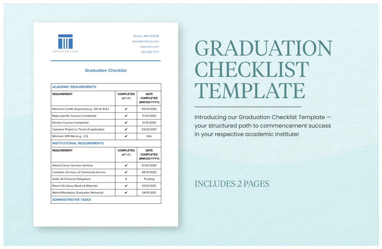 Graduation Checklist Template in Excel, Google Sheets - Download
