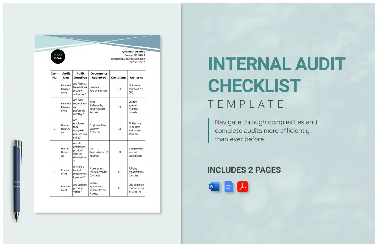 Audit in excel, google sheets download template