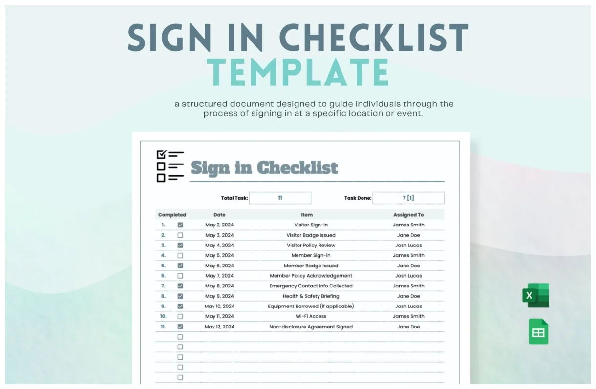 Monthly Checklist Template in Excel, Google Sheets - Download