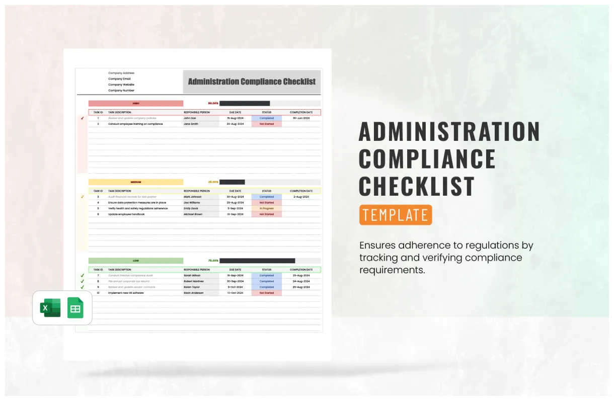Monthly Checklist Template in Excel, Google Sheets - Download
