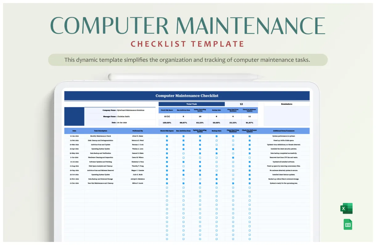 Monthly Checklist Template in Excel, Google Sheets - Download
